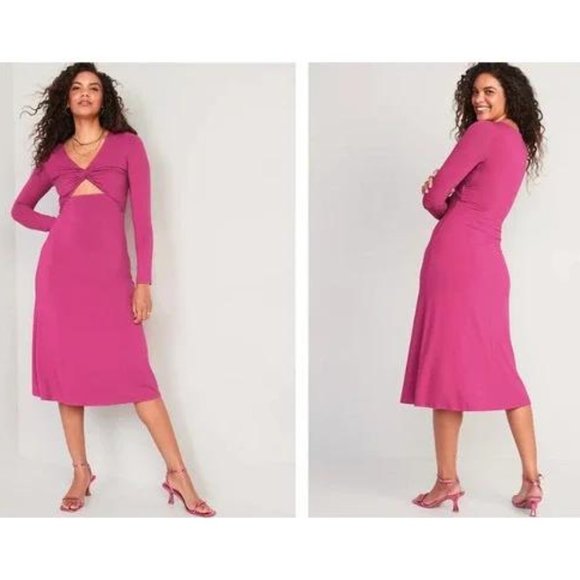 Old Navy Fit & Flare Twist-Front Cutout Midi Dress for Women New - Picture 8 of 8